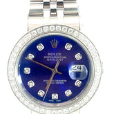 Pre-Owed Rolex Date Just/ 36mm/ Diamond Bezel After Market Blue Diamond Dial