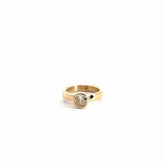 14k Yellow Gold Round Old European Cut Diamond Hammered Ring 6.5 size