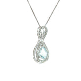 14k White Gold .50ct Aqua Marine Pear Shape Tear Drop/ .15ct G SI1 Round Diamond Pendant