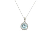 14k White Gold 1.00ct Round Aqua Marine /.15ct G SI1 Round Diamond Solitaire Pendant