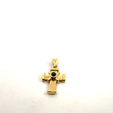 18k Yellow Gold 9.2 gram Cross with Round Blue Sapphire Cabochon Pendant