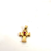 18k Yellow Gold 10.1 gram Cross with Cabochon Ruby Pendant