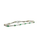 14k Two Tone 1.15ct Round Emerald in a 1/2 Bezel setting with 1.00ct G SI1 Round Diamond Bar Bracelet 11.7 gram 7 1/4