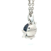 18k White Gold Italian Chantecler Capri Pave Set Sapphire and Diamond Puffed Whale Pendent.