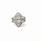 18k White Gold 1.34ct F VS2 Center Marquise Diamond / 2.00ct F VS2 Round Double Halo Diamond Engagement Ring Size 7 3/4 Certified By GIA # 2151386868