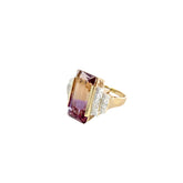 14k Yellow Gold 10.00ct Ametrine and .20ct G SI1 Round Diamond Bicolor Vintage Ring 20x10