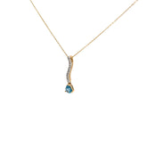 14k Yellow gold 1.00ct Pear Shaped Blue Zircon and .13ct G SI1 Round Diamond Necklace