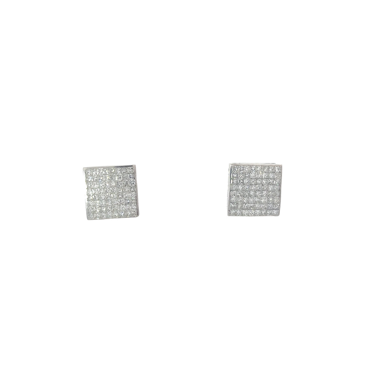 Mens 14k white gold Invisible set Diamond earrings