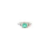 14k White Gold .85ct AA Emerald Asscher Cut /.50ct G SI1 Round Diamond Ring