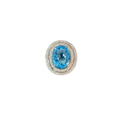 14k White Gold 8.00ct Oval Shaped Blue Topaz and 1.00ct F VS2 Round Diamond Ring