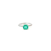 18k White Gold 1.05ct Cushion Colombia Emerald and .24ct F VS2 Round Diamond Ring Certified By GIA # 5181462640