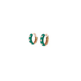 14k Yellow Gold 1.00ct G SI1 Round Diamond and Green Enamel Hoop Earrings.