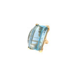 14k Yellow Gold 38.00ct Emerald Cut Blue Topaz and .85ct G SI1 Baguette Shaped Diamond Ring