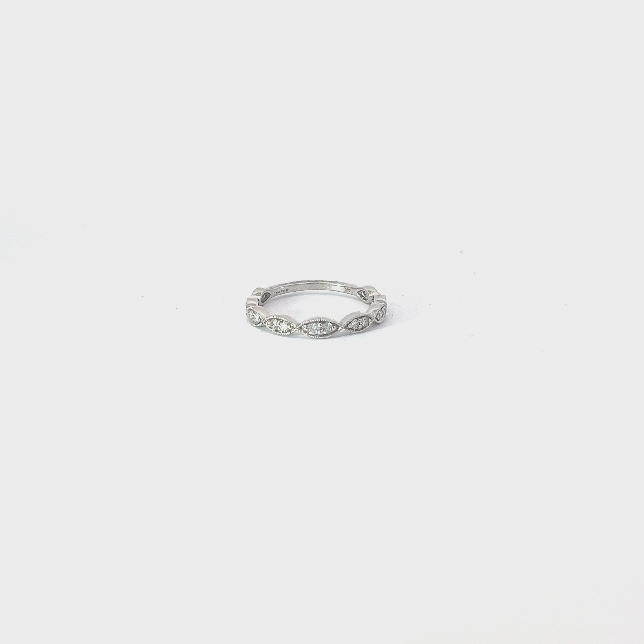 14K WHITE GOLD .25CT GSI1 ROUND DIAMOND IN MARQUISE SHAPED STACKABLE RING SIZE 6 3/4