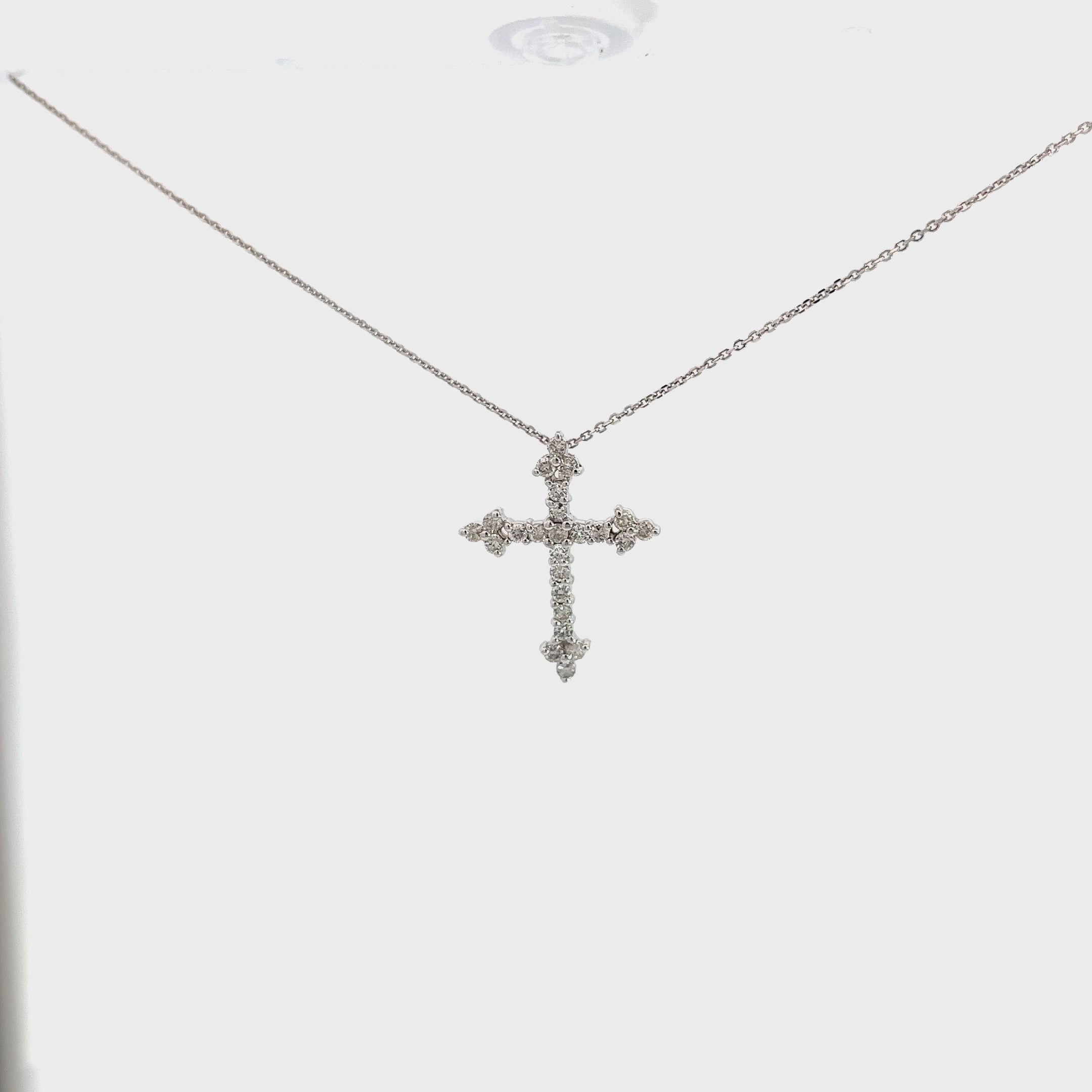 14k White Gold .75ct F VS2 Round Diamond Cross Necklace