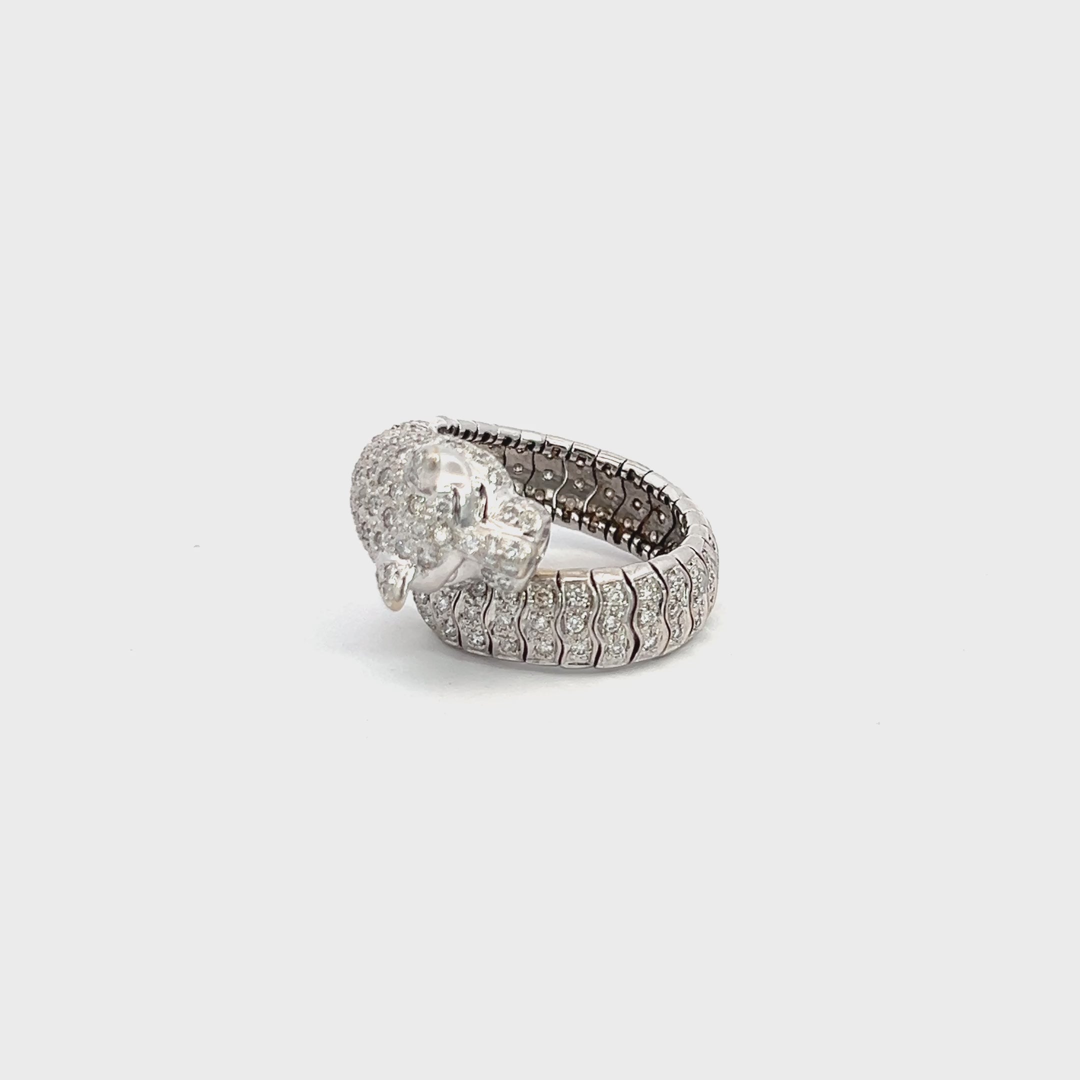 18k White Gold 1.50ct F VS2 Round Diamond Flexible Panther Ring 10.8 gram