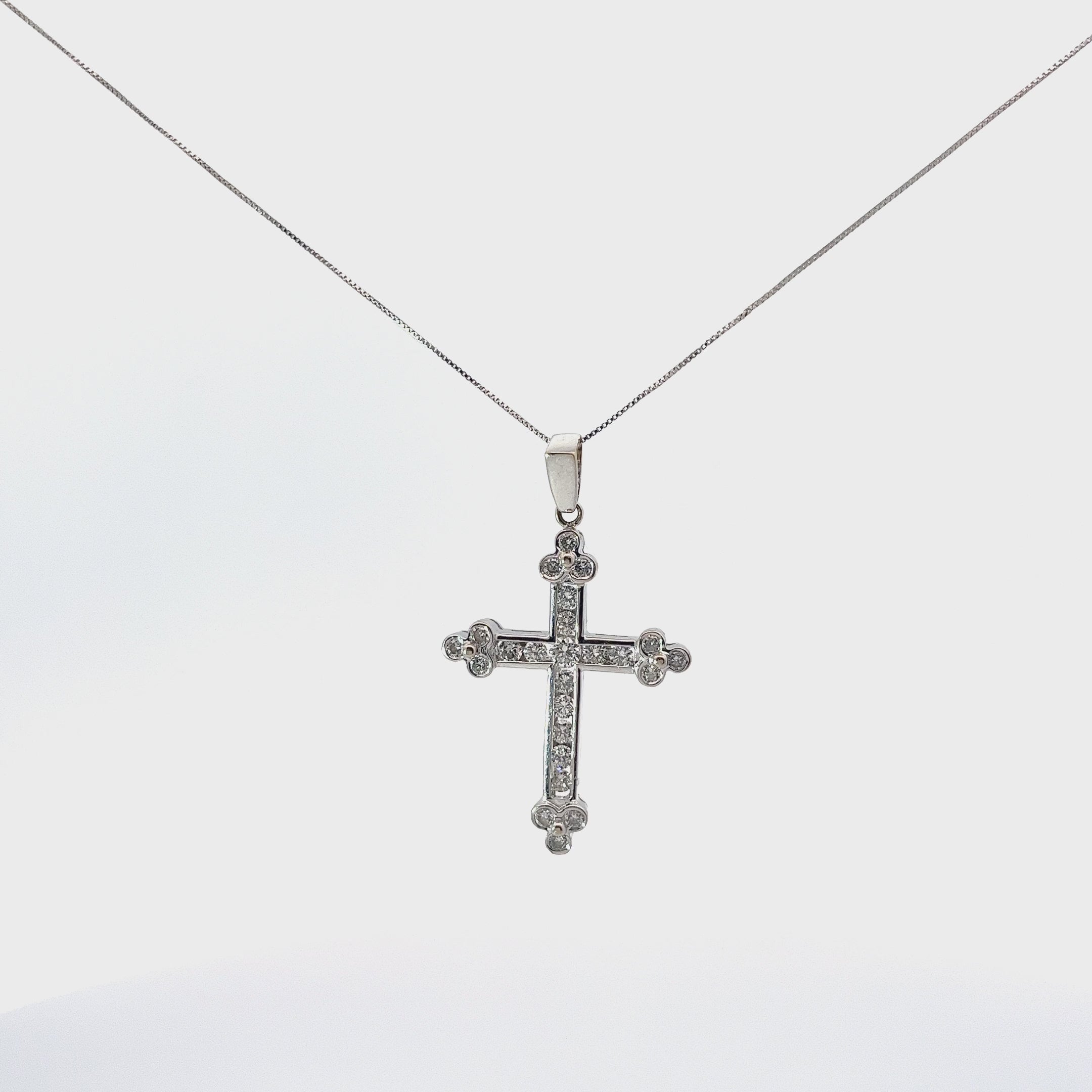14k White Gold .75ct G SI1 Round Diamond Cross Necklace