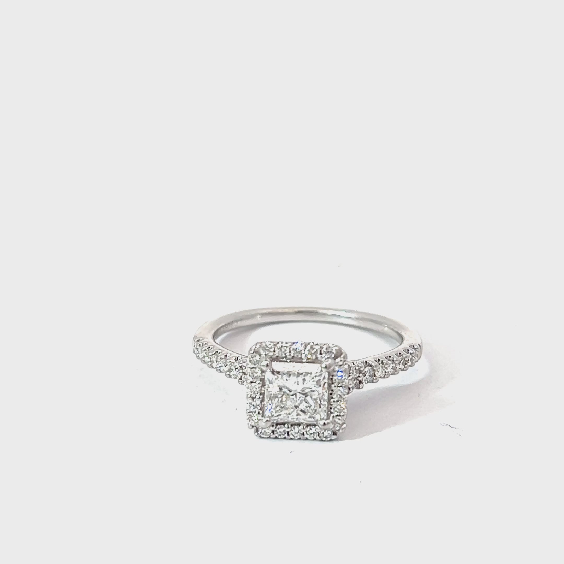 14k White Gold 1.02ct E SI2 Princess Cut / .58ct E VS2 Round Diamond Engagement Ring