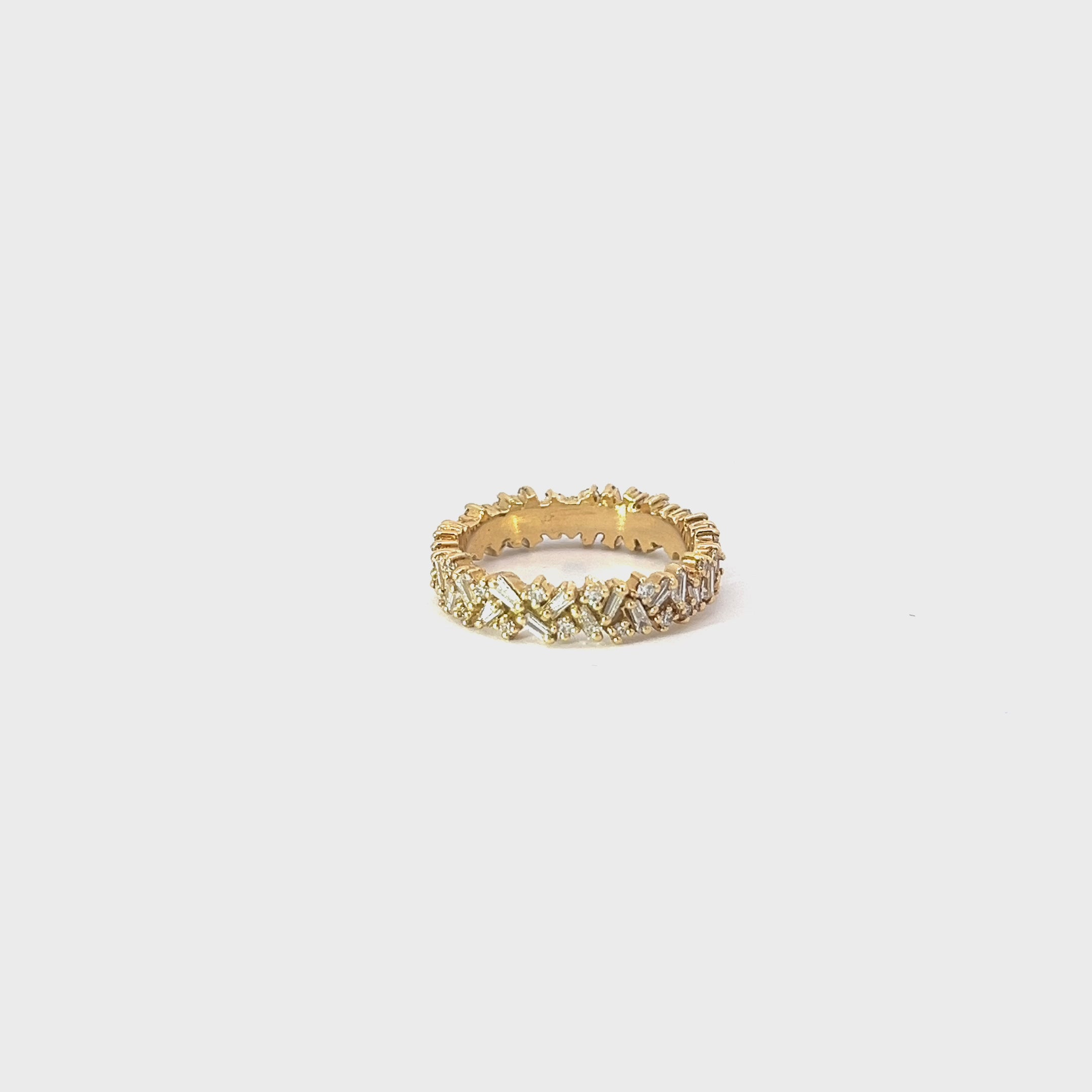 18k Yellow Gold 1.03ct G VS2 Total Weight of Baguette and Round Diamond Eternity Ring Size 6 1/2