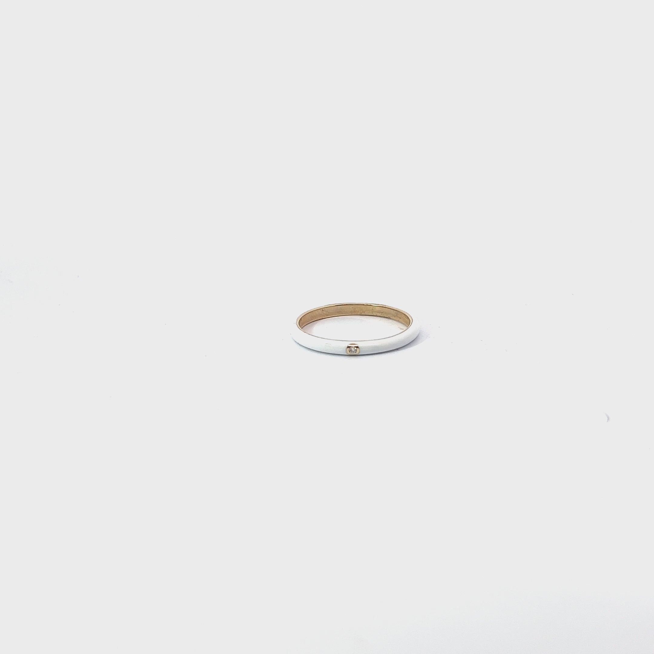 14k Yellow Gold White Enamel Ring