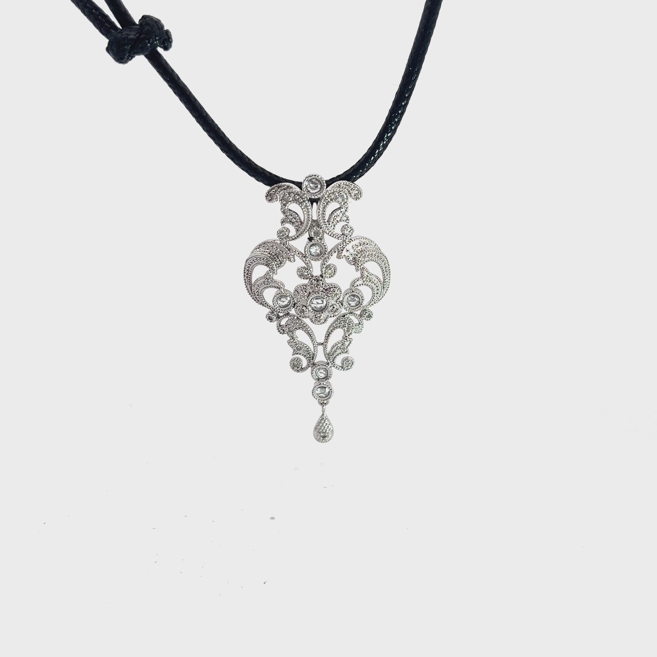 14k White Gold .50ct G SI1 Rose Cut Round Diamond Vintage Necklace