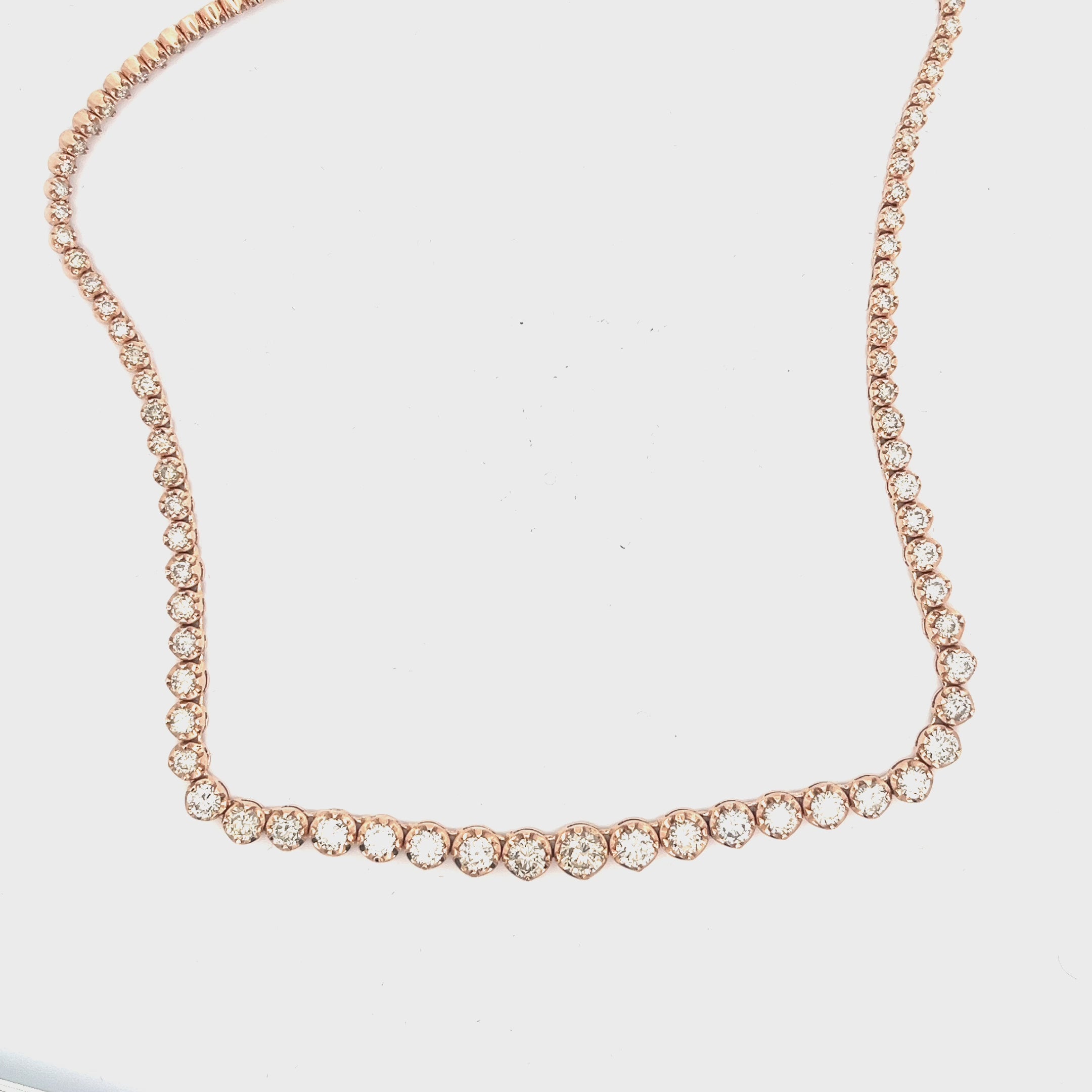 14k Rose Gold 9.15ct SI1  Champagne Round Diamond Graduated Riviera Necklace