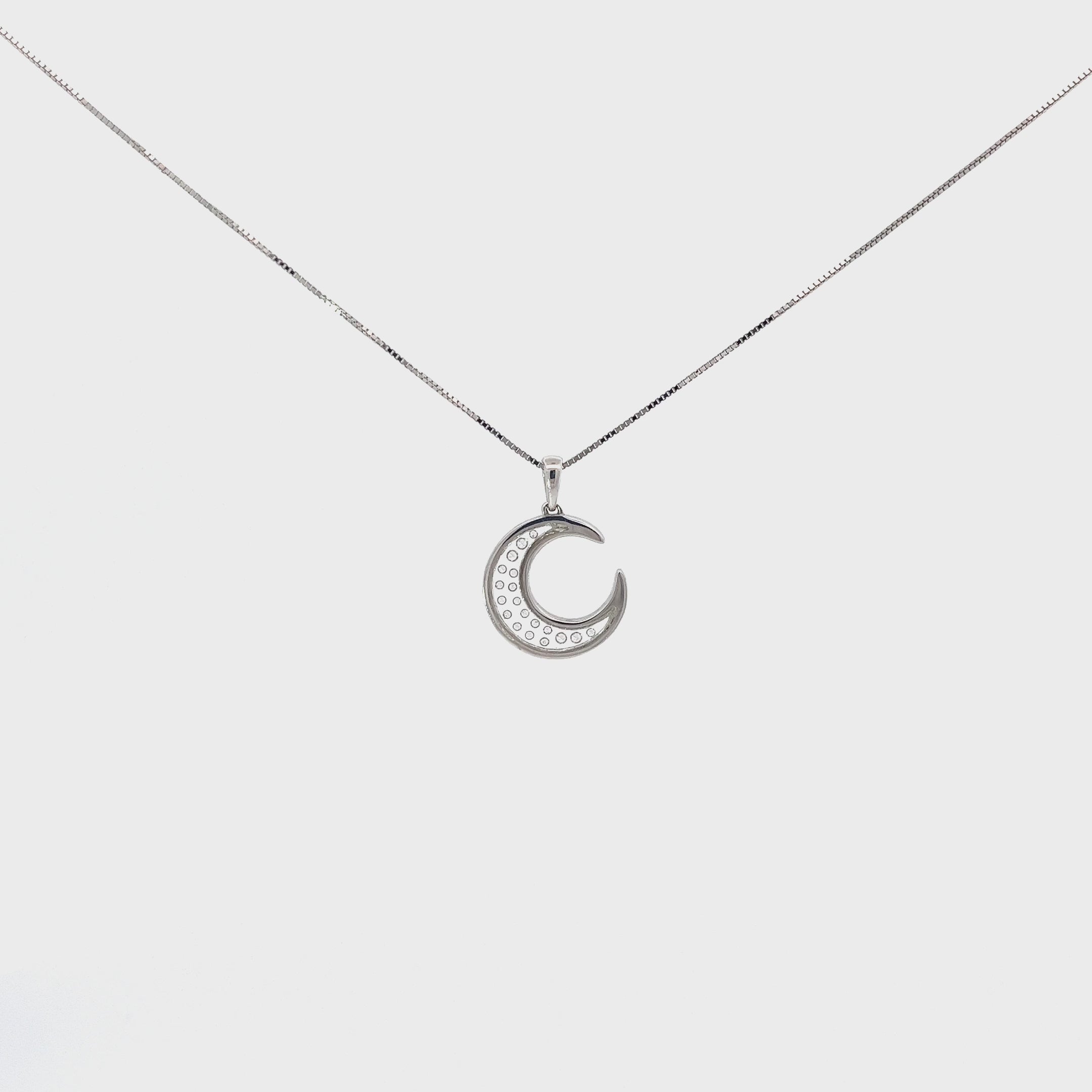 14k White Gold .15ct G SI1 Round Diamond Moon Necklace