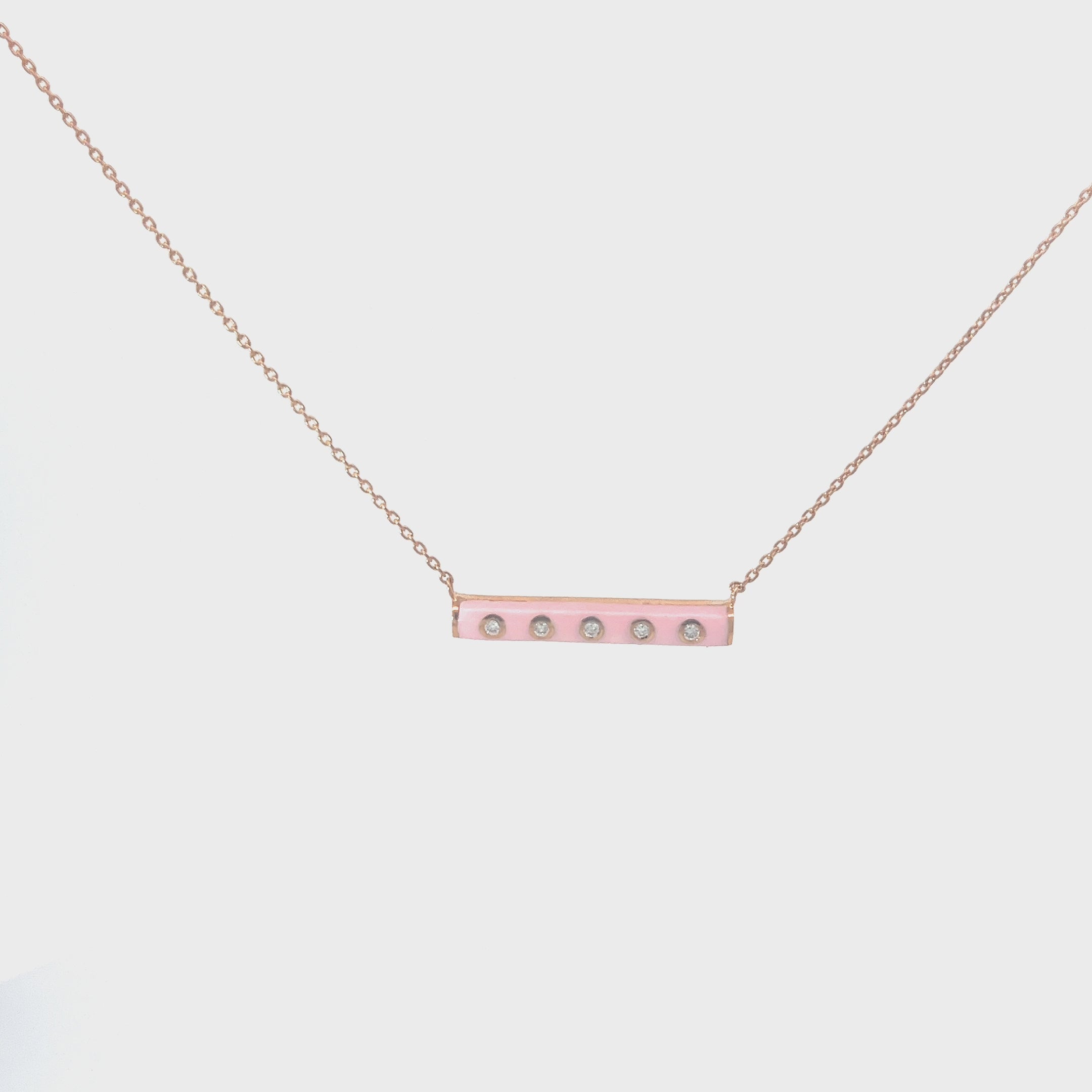 14k Rose Gold .07ct G SI1 Round Diamond and Pink Enamel Necklace