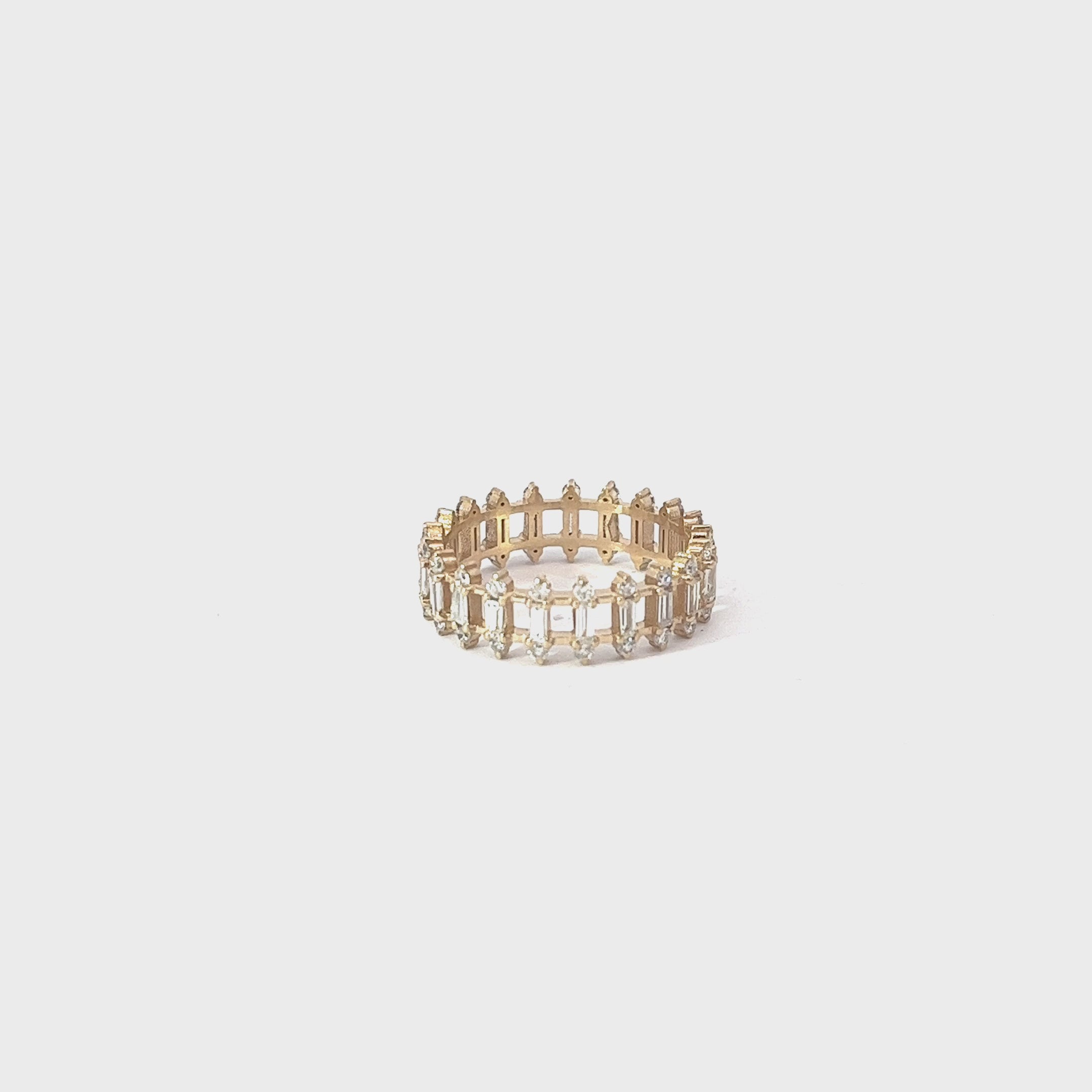 14k Yellow Gold 1.35ct G VS2 Baguette and Round Eternity Ring Size 5 2/3