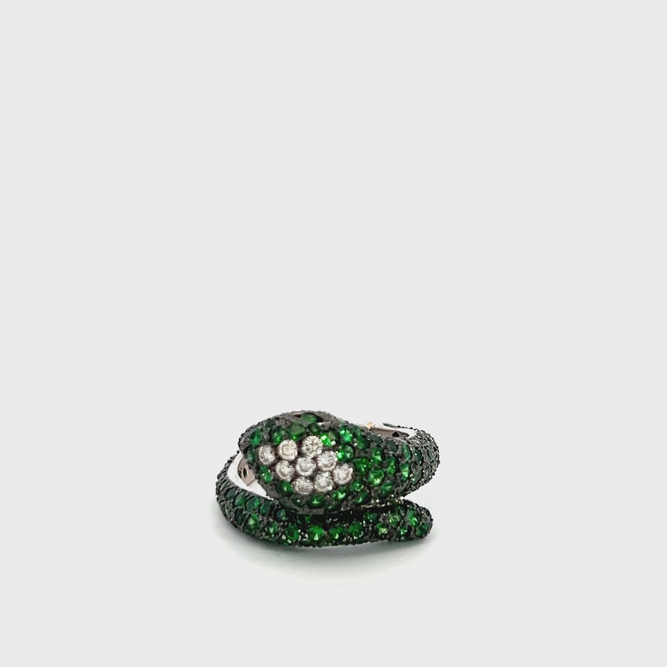 18k White Gold 2.75ct Tsavorite Garnet /.25ct G VS2 Round Diamond Snake Ring