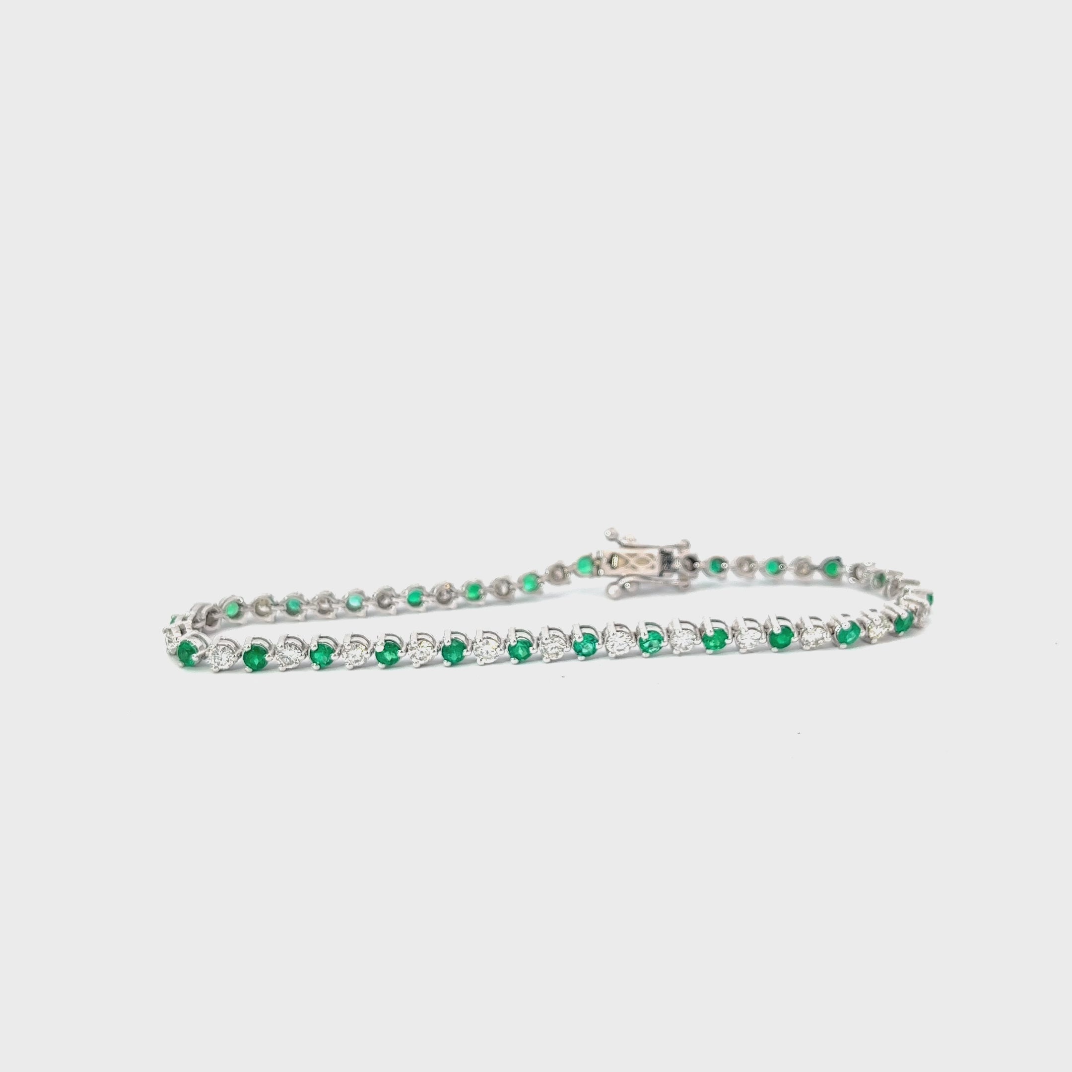 14K WHITE GOLD  1.85CT H VS2 ROUND  DIAMOND AND 1.75CT EMERALD AA TENNIS BRACELET