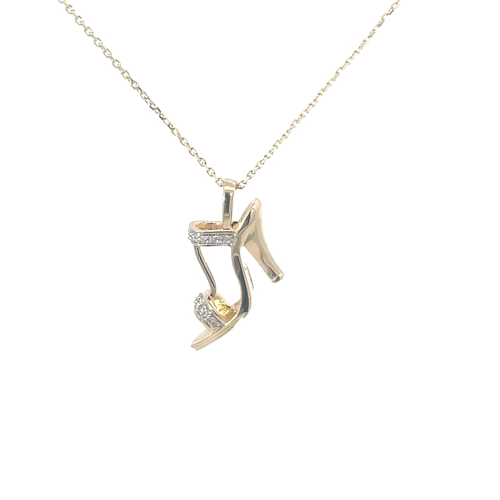 14k Yellow Gold  .10ct G SI1 Round Diamond Stiletto Strap Heel  5.2 Gram Pendant