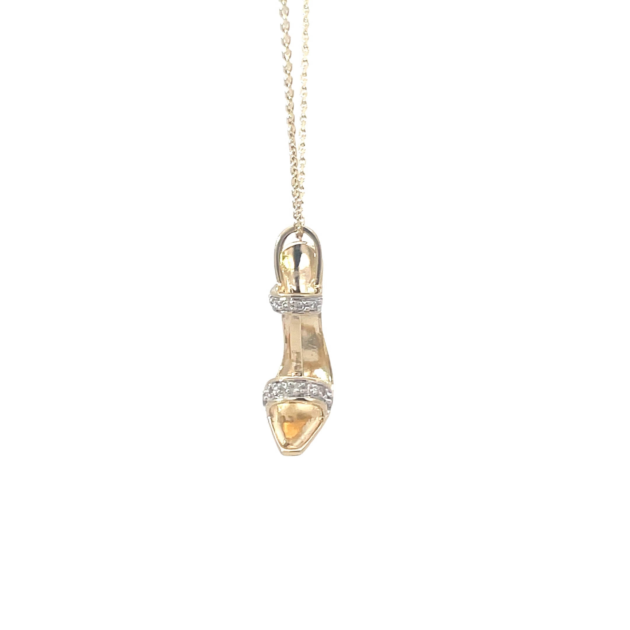 14k Yellow Gold  .10ct G SI1 Round Diamond Stiletto Strap Heel  5.2 Gram Pendant