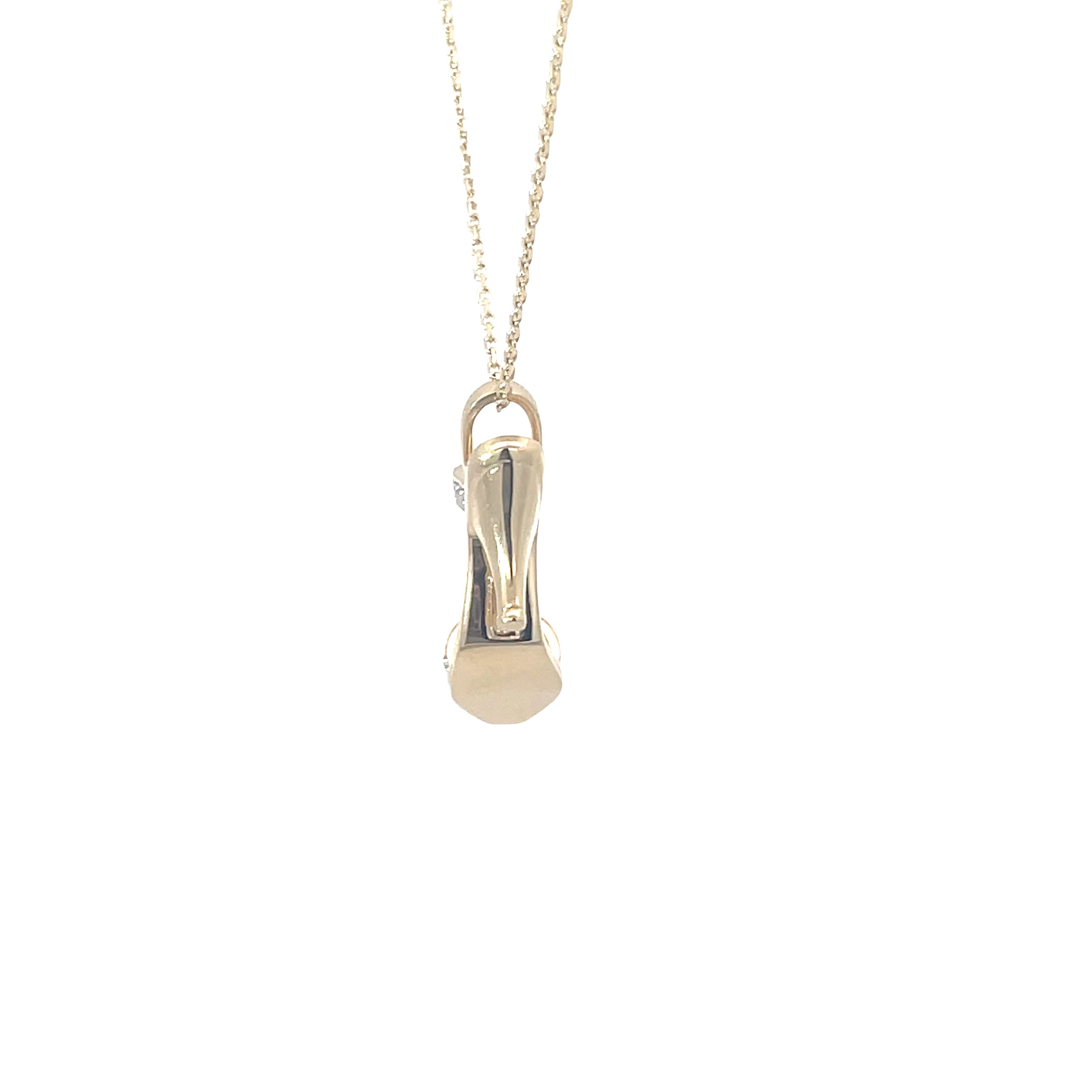14k Yellow Gold  .10ct G SI1 Round Diamond Stiletto Strap Heel  5.2 Gram Pendant