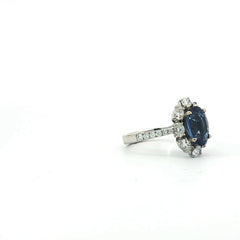 18k White Gold 3.87ct Oval Blue Sapphire Sir Lanka with Set in Oval 1.03ct F VS2 Total Weight Diamond Halo /.20ct F VS2 Round Diamond on Shank Ring  Certified By GIA # 6237650294