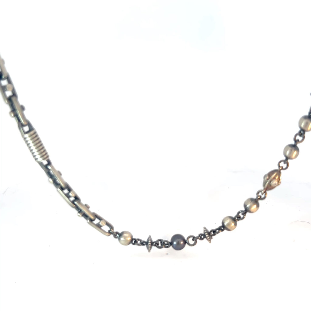 Sterling Silver 45.3 gram Vintage Beaded Necklace with Cubic Zirconium Stone