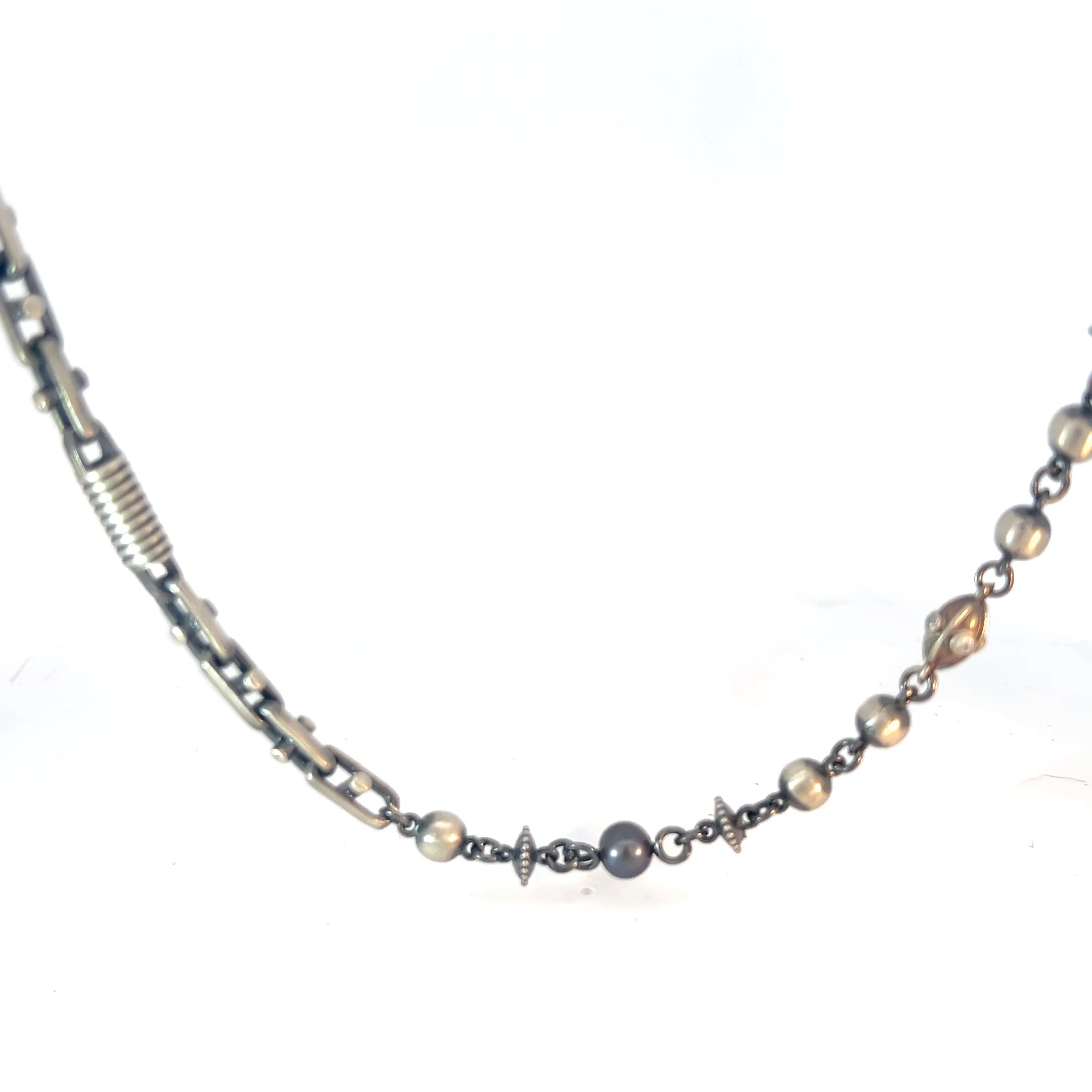 Sterling Silver 45.3 gram Vintage Beaded Necklace with Cubic Zirconium Stone