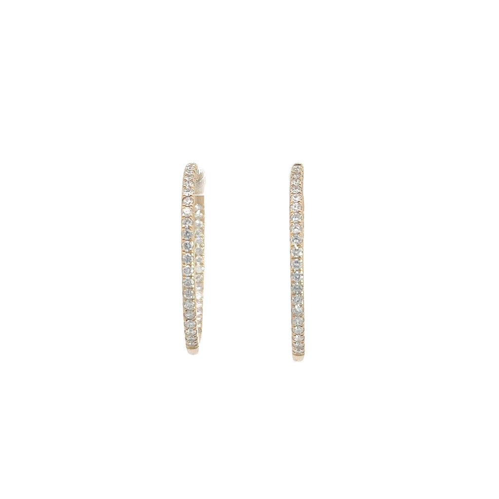 14K YELLOW GOLD 1.25CT GVS2 Round DIAMOND IN/OUT HOOPS 1 1/2"inch
