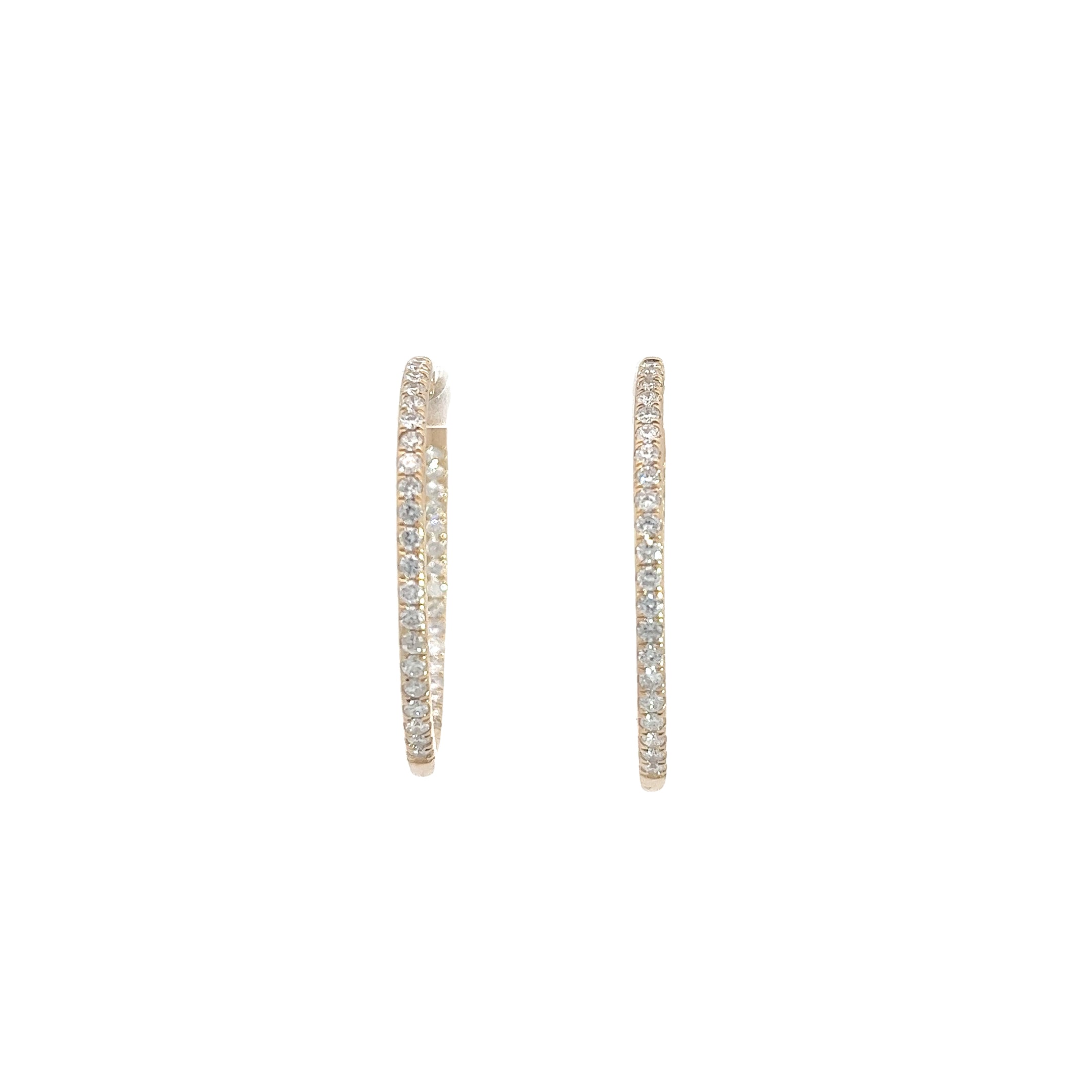 14K YELLOW GOLD 1.25CT GVS2 Round DIAMOND IN/OUT HOOPS 1 1/2"inch