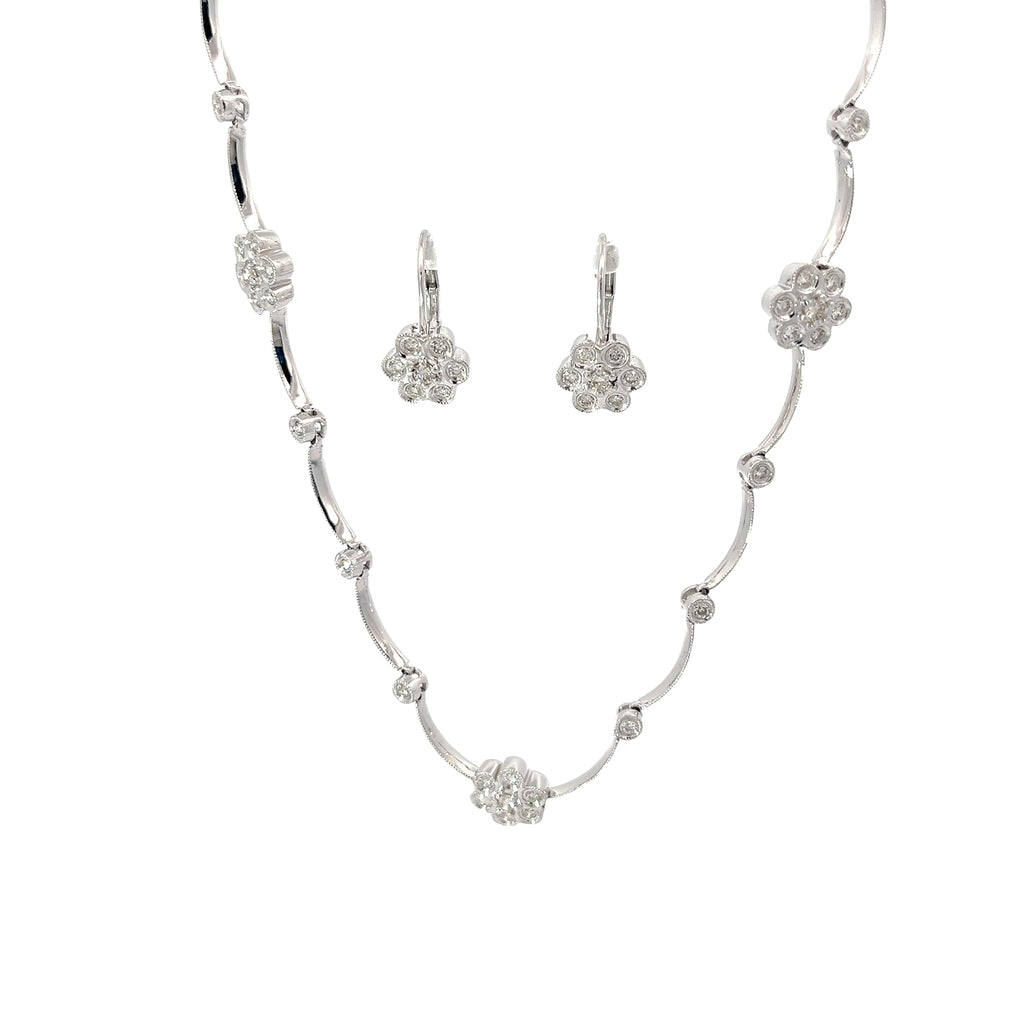14k White Gold 1.00ct G VS2 Round Diamond Flower Necklace and Earring Set