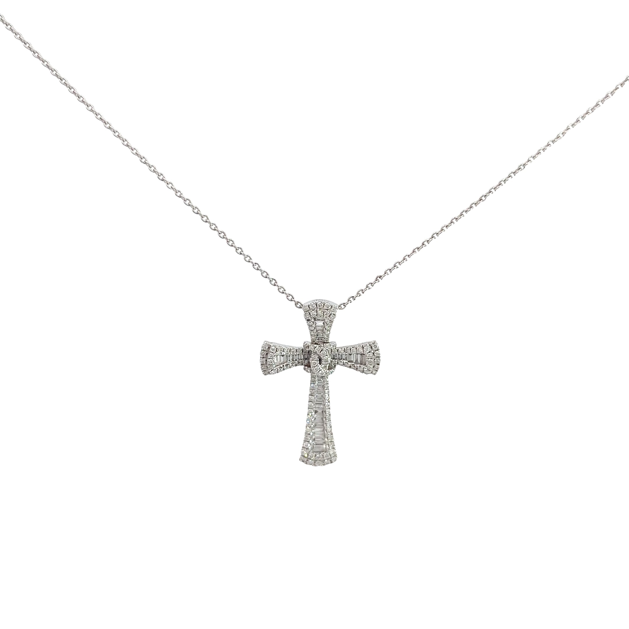 14k White Gold 1.00ct G VS2 Round Diamond Cross Necklace