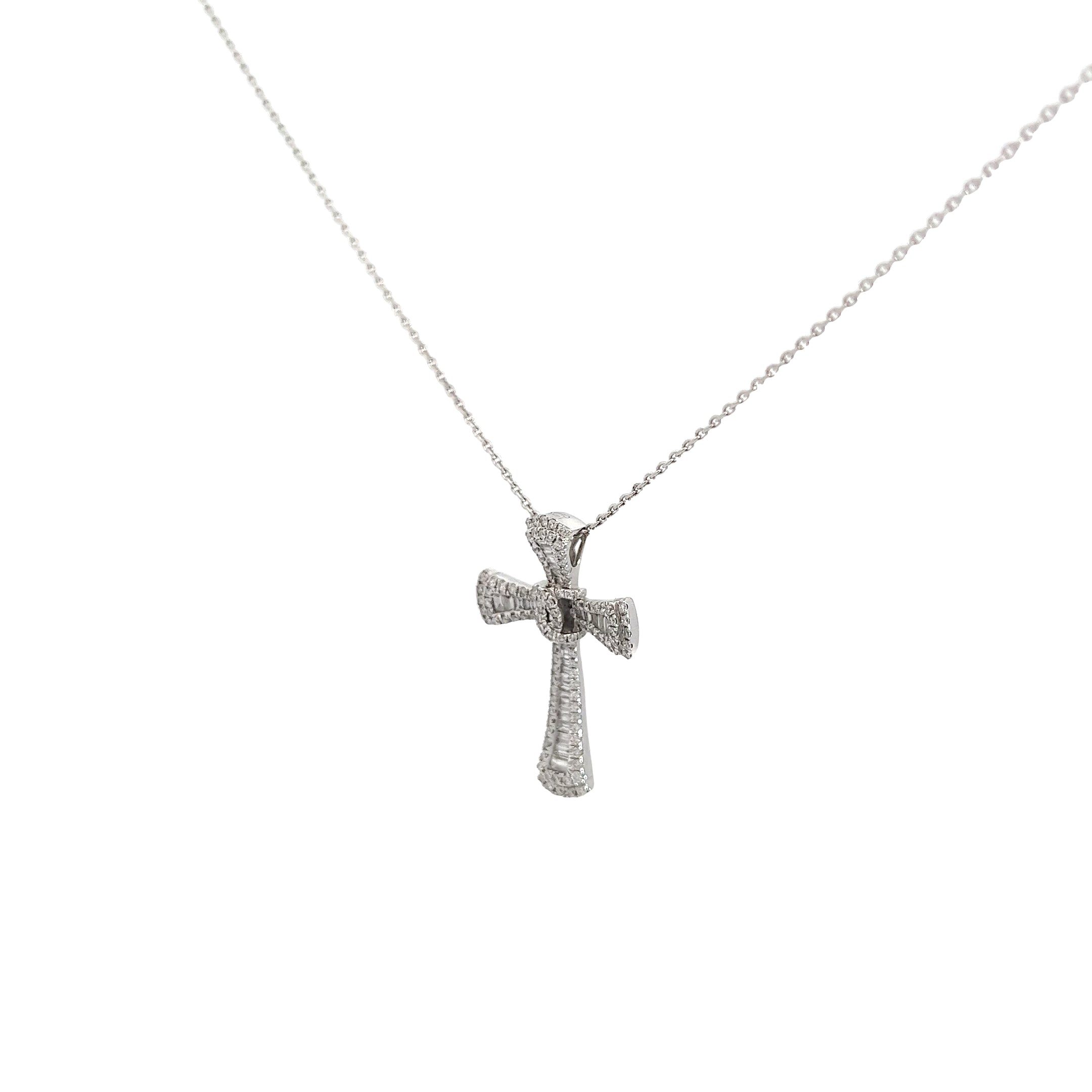 14k White Gold 1.00ct G VS2 Round Diamond Cross Necklace