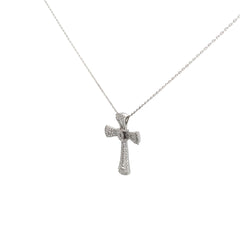 14k White Gold 1.00ct G VS2 Round Diamond Cross Necklace