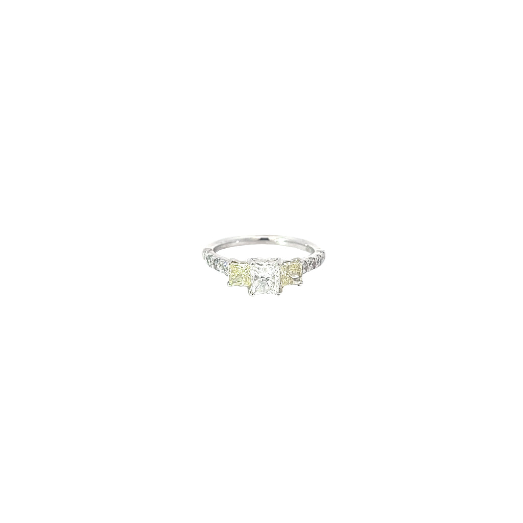 14k White Gold .72ct Princess Cut and .42ct Light Fancy Yellow Engagement Ring
