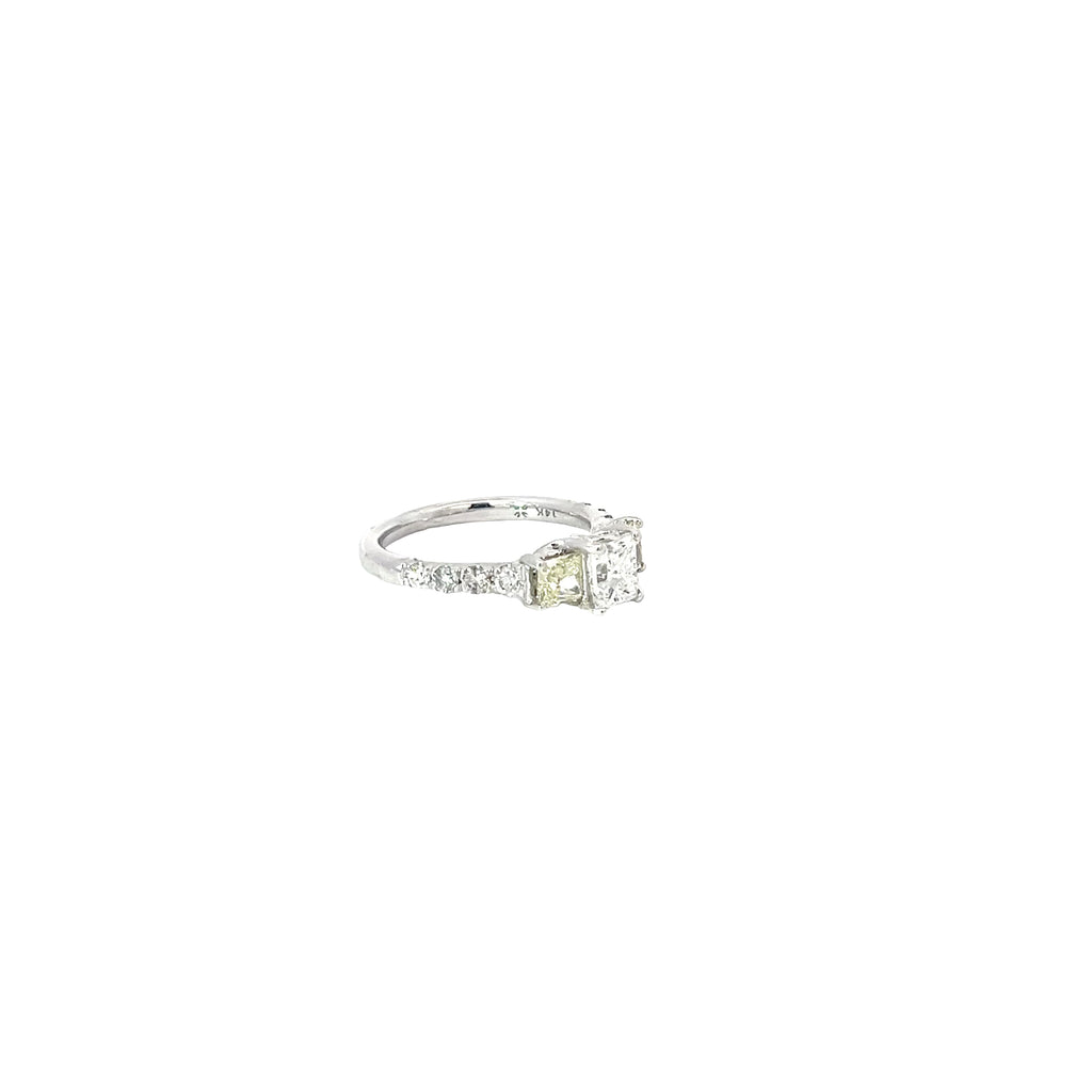 14k White Gold .72ct Princess Cut and .42ct Light Fancy Yellow Engagement Ring
