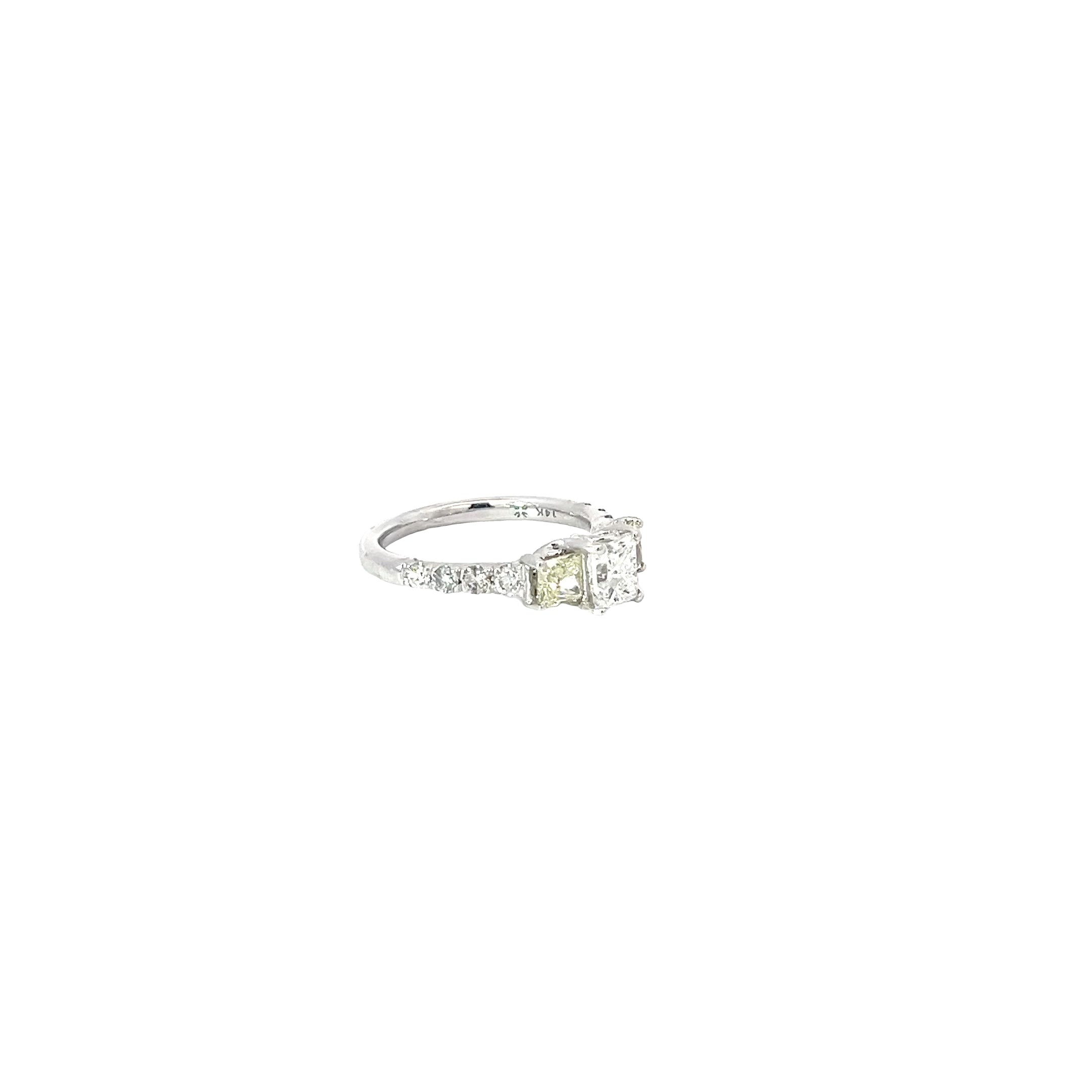 14k White Gold .72ct Princess Cut and .42ct Light Fancy Yellow Engagement Ring