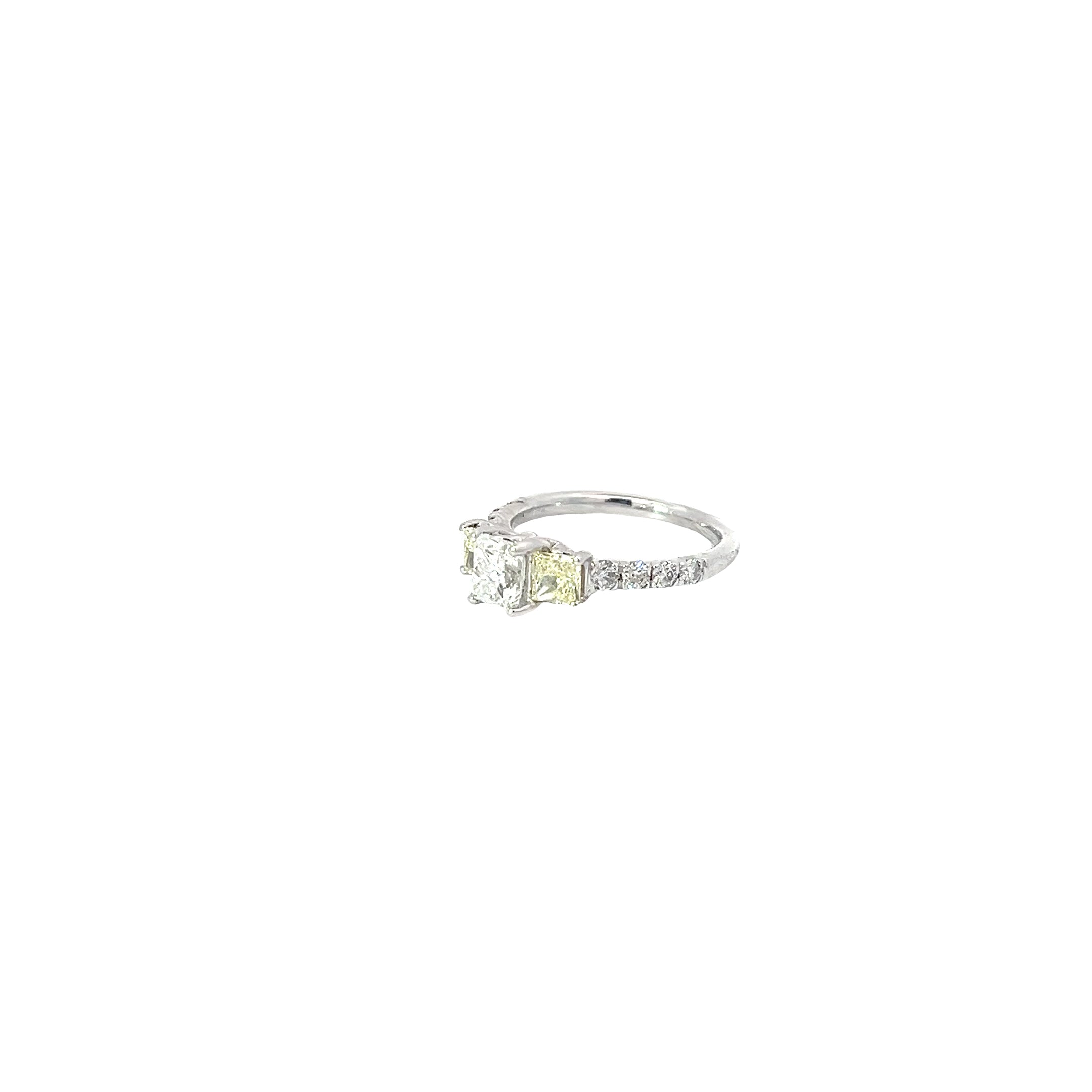 14k White Gold .72ct Princess Cut and .42ct Light Fancy Yellow Engagement Ring