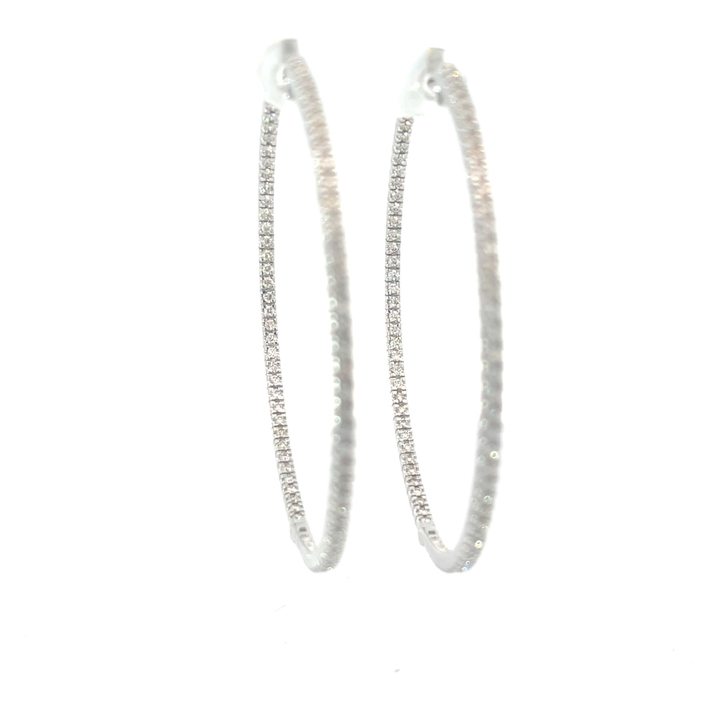14k White Gold 2.58ct H VS2 Round Diamond inside/out Hoop Earrings 3"inch
