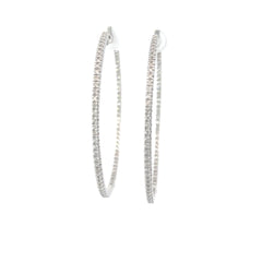 14k White Gold 2.58ct H VS2 Round Diamond inside/out Hoop Earrings 3"inch