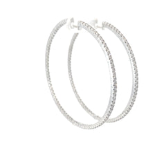 14k White Gold 2.58ct H VS2 Round Diamond inside/out Hoop Earrings 3"inch